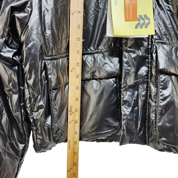 All In Motion Shiny Black Cropped Jacket Cozy line Sherpa Collar Size S - Picture 4 of 6